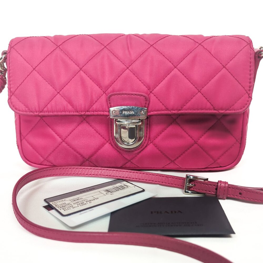 PRADA Tessuto Impunto Crossbody Shoulder Bag - Ibisco Pink